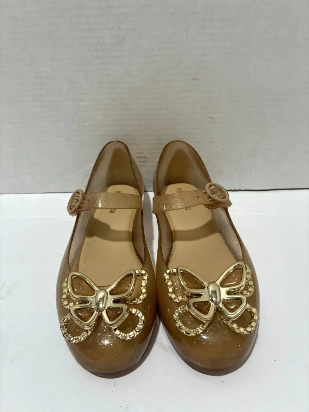 Mini Melissa Girl's Sweet Love Fly jelly ballet flats glittery gold Butterfly